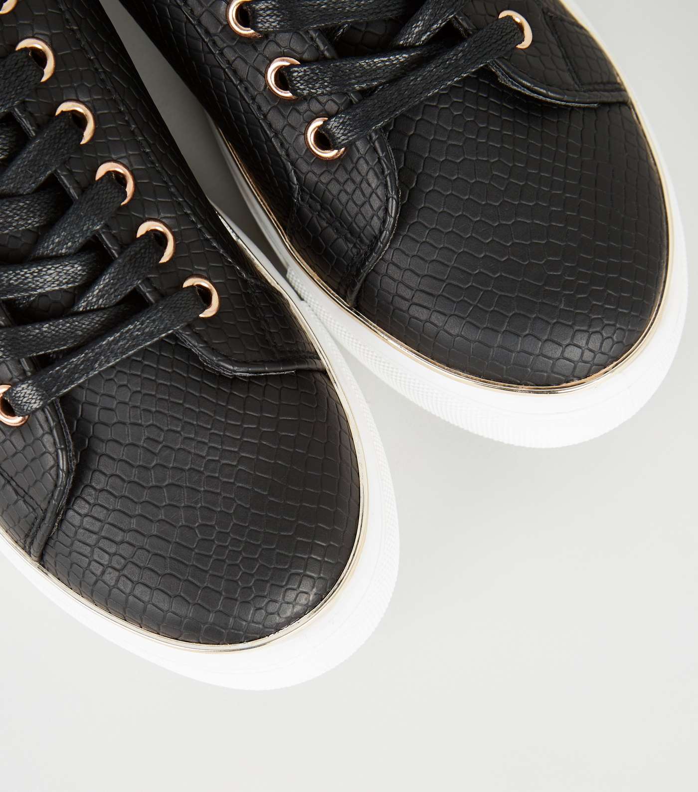 Black Leather-Look Faux Snake Lace Up Trainers Image 4