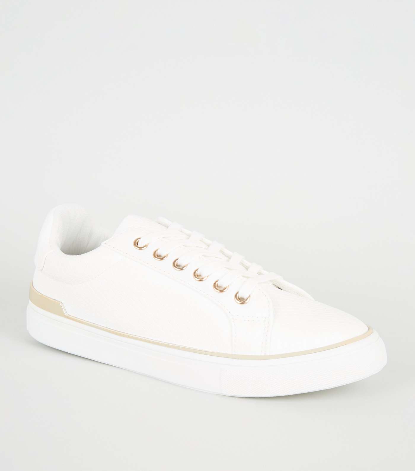 White Leather-Look Faux Snake Lace Up Trainers