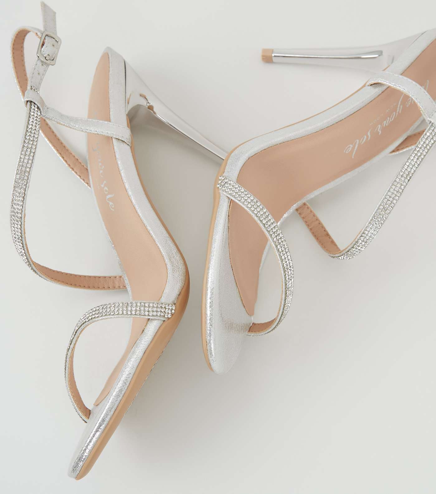Silver Diamanté Asymmetric Strap Stiletto Heels Image 3