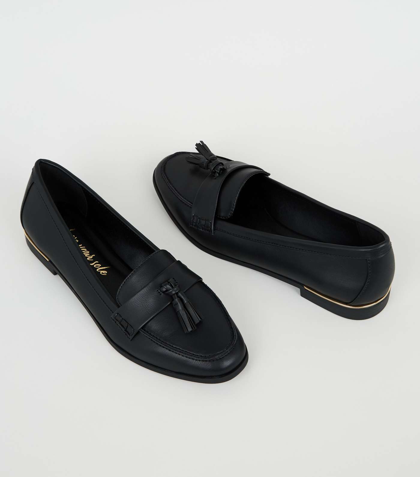 Black Leather-Look Metal Trim Tassel Loafers Image 3