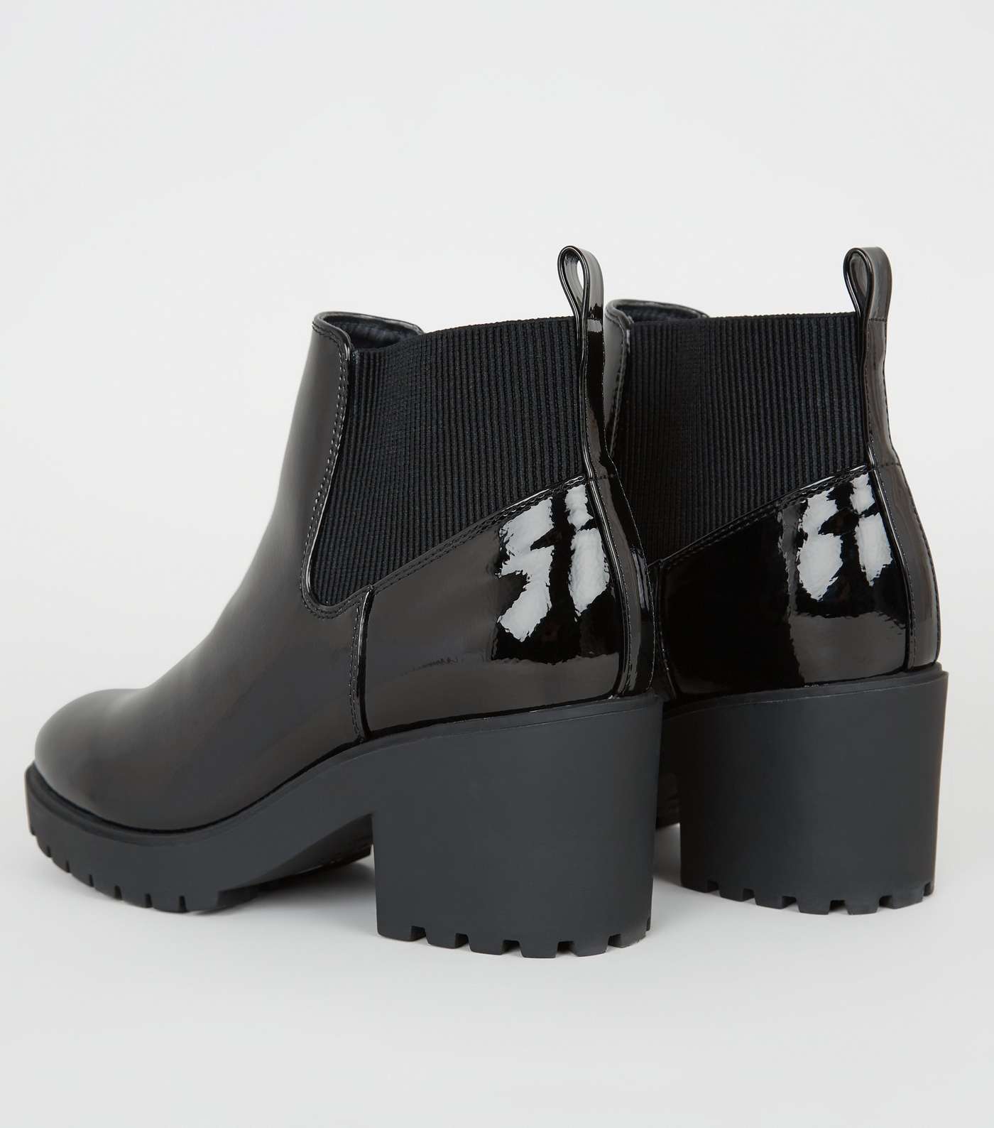 Girls Black Patent Chunky Block Heel Boots Image 3