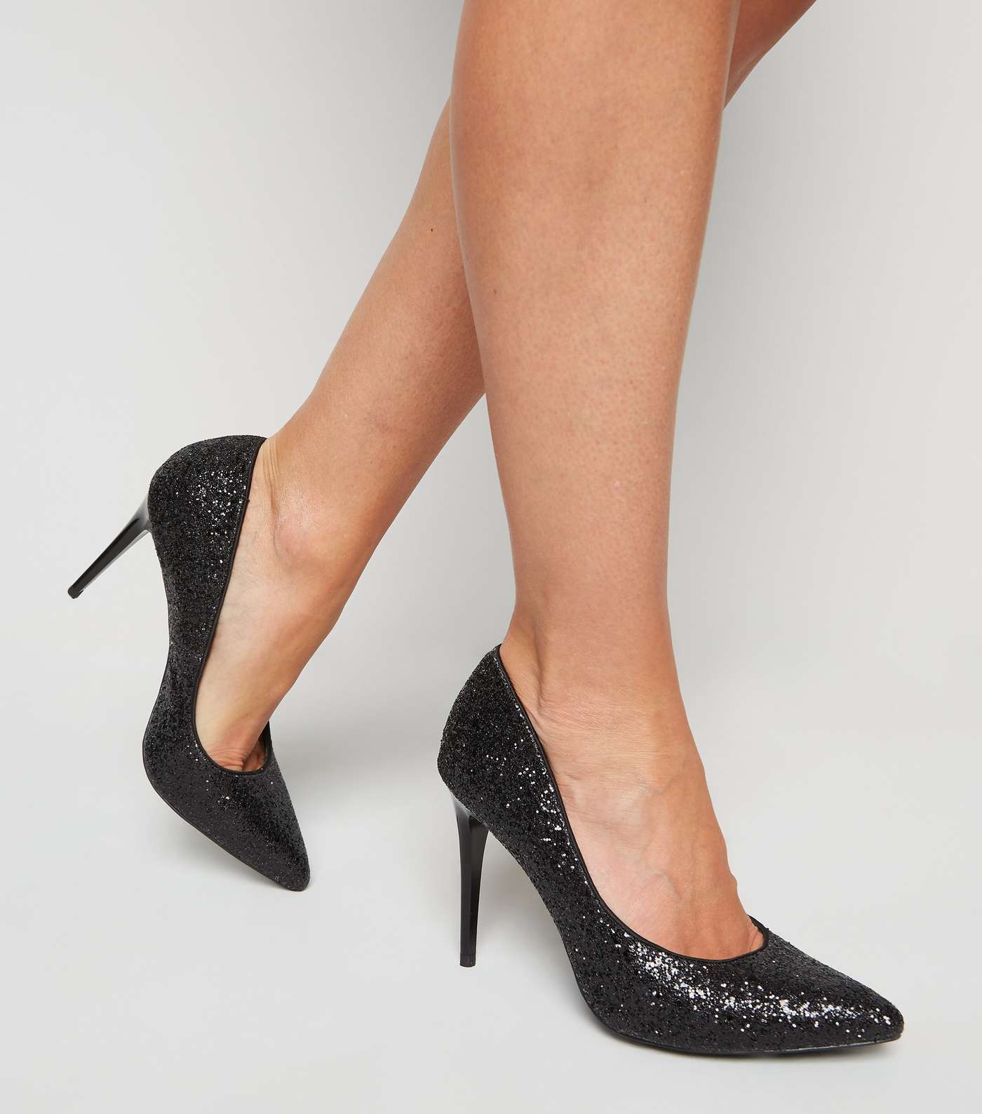 Black Glitter Pointed Court Shoes Image 2