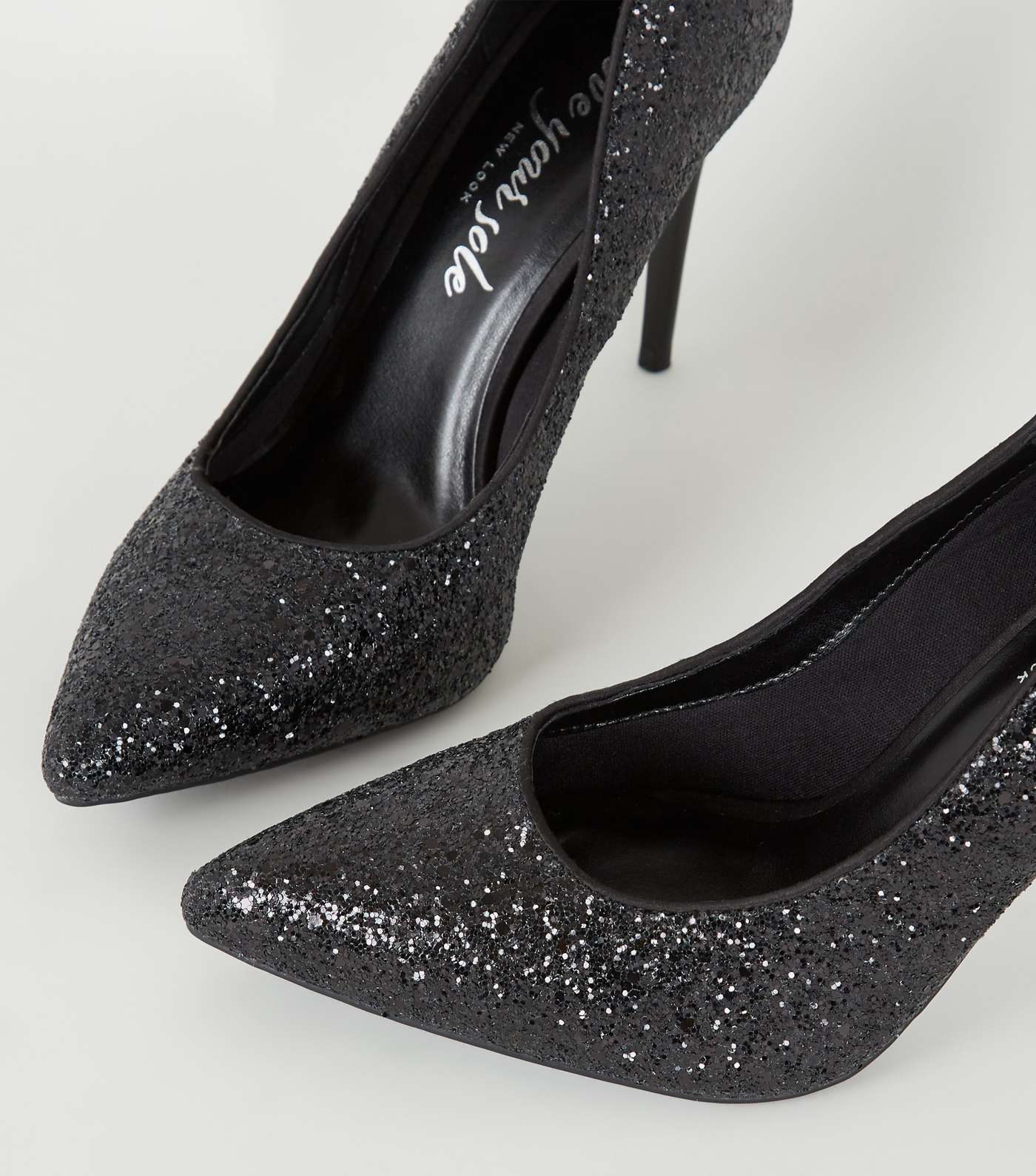 Black Glitter Pointed Court Shoes Image 4