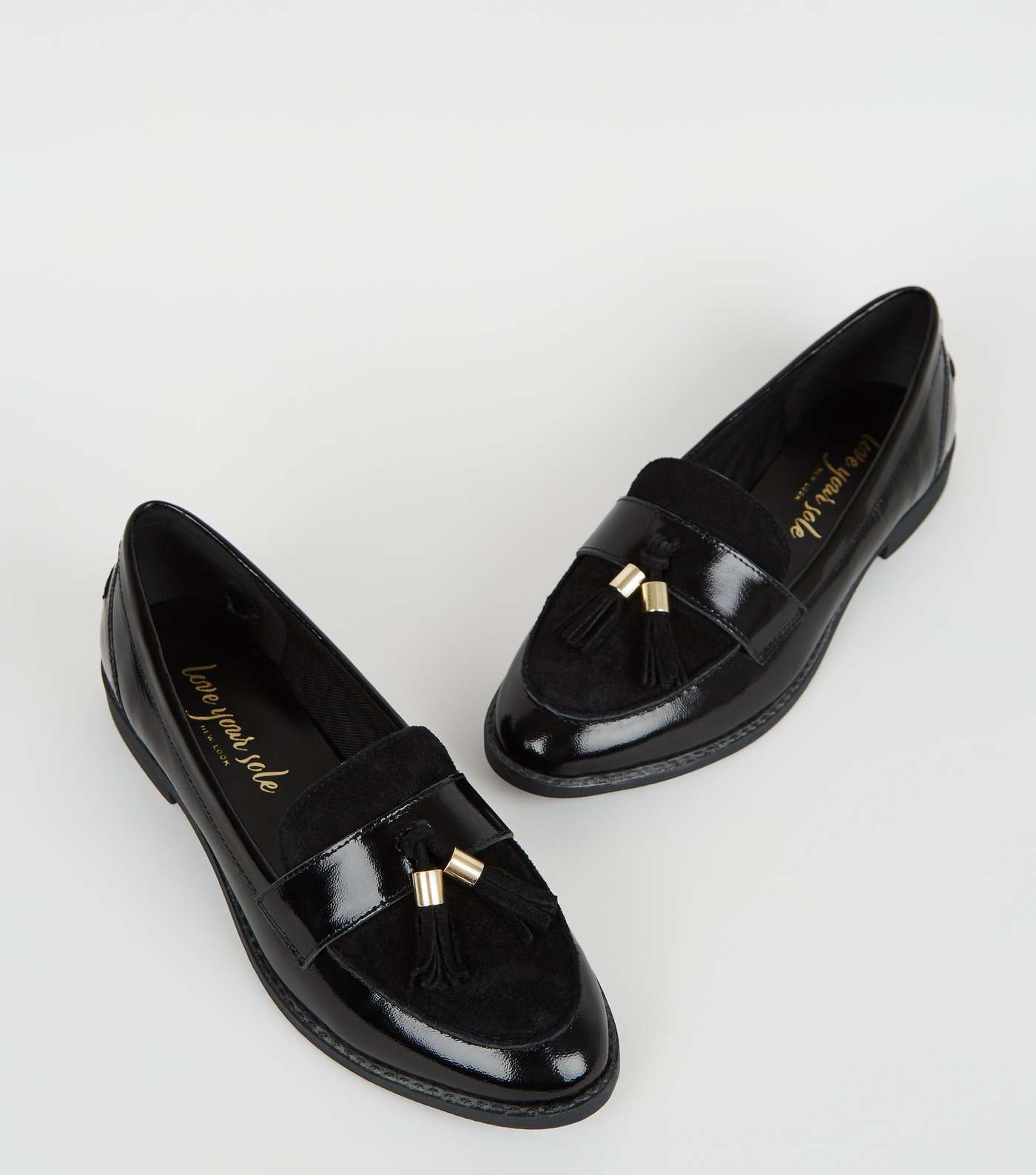 Black Suede and Leather Tassel Trim Loafers Image 3