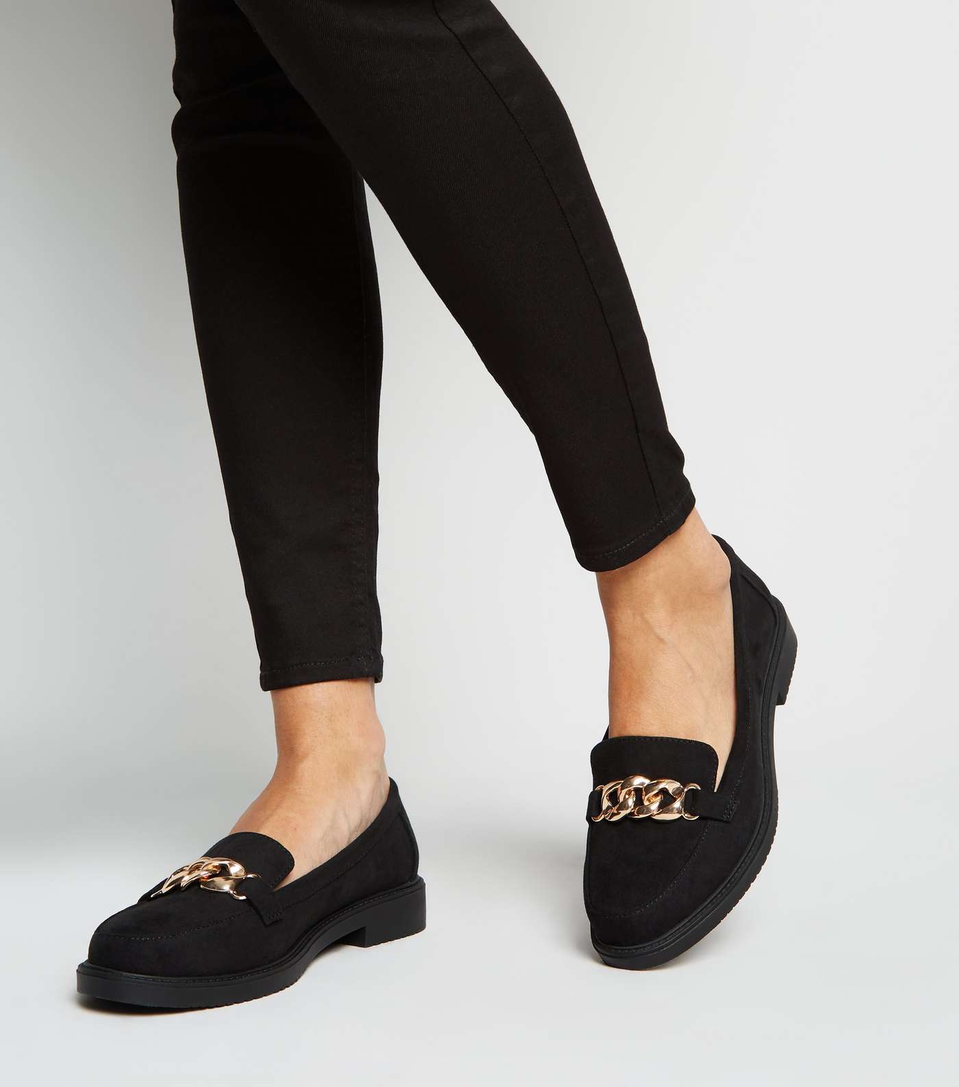 Black Suedette Metal Chain Loafers Image 2
