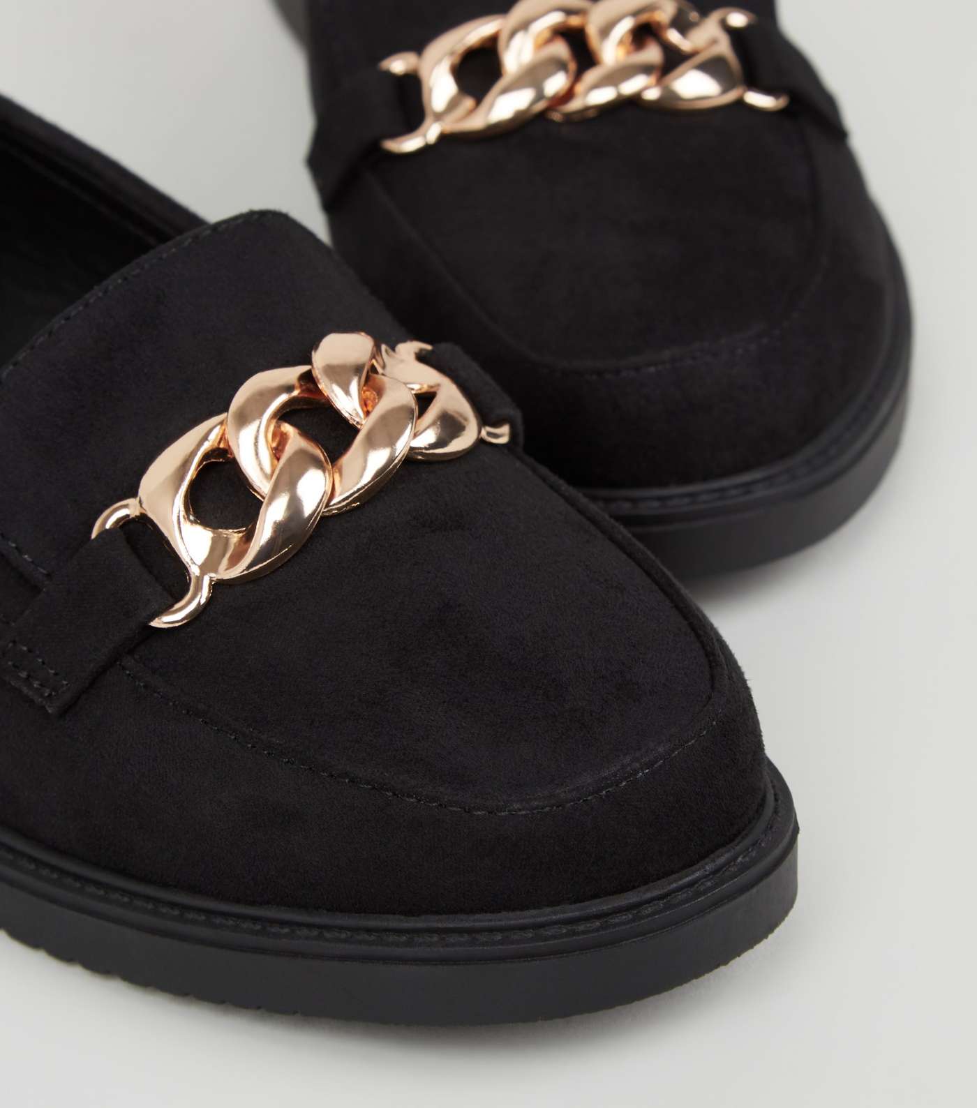 Black Suedette Metal Chain Loafers Image 4
