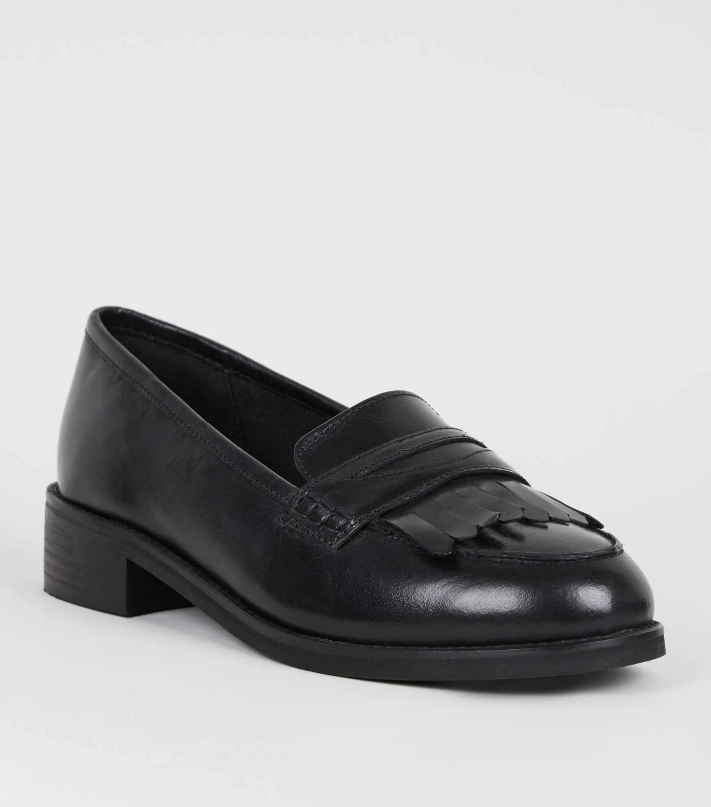 Wide Fit Black Leather Fringe Loafers