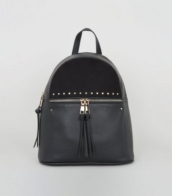 black leather studded backpack