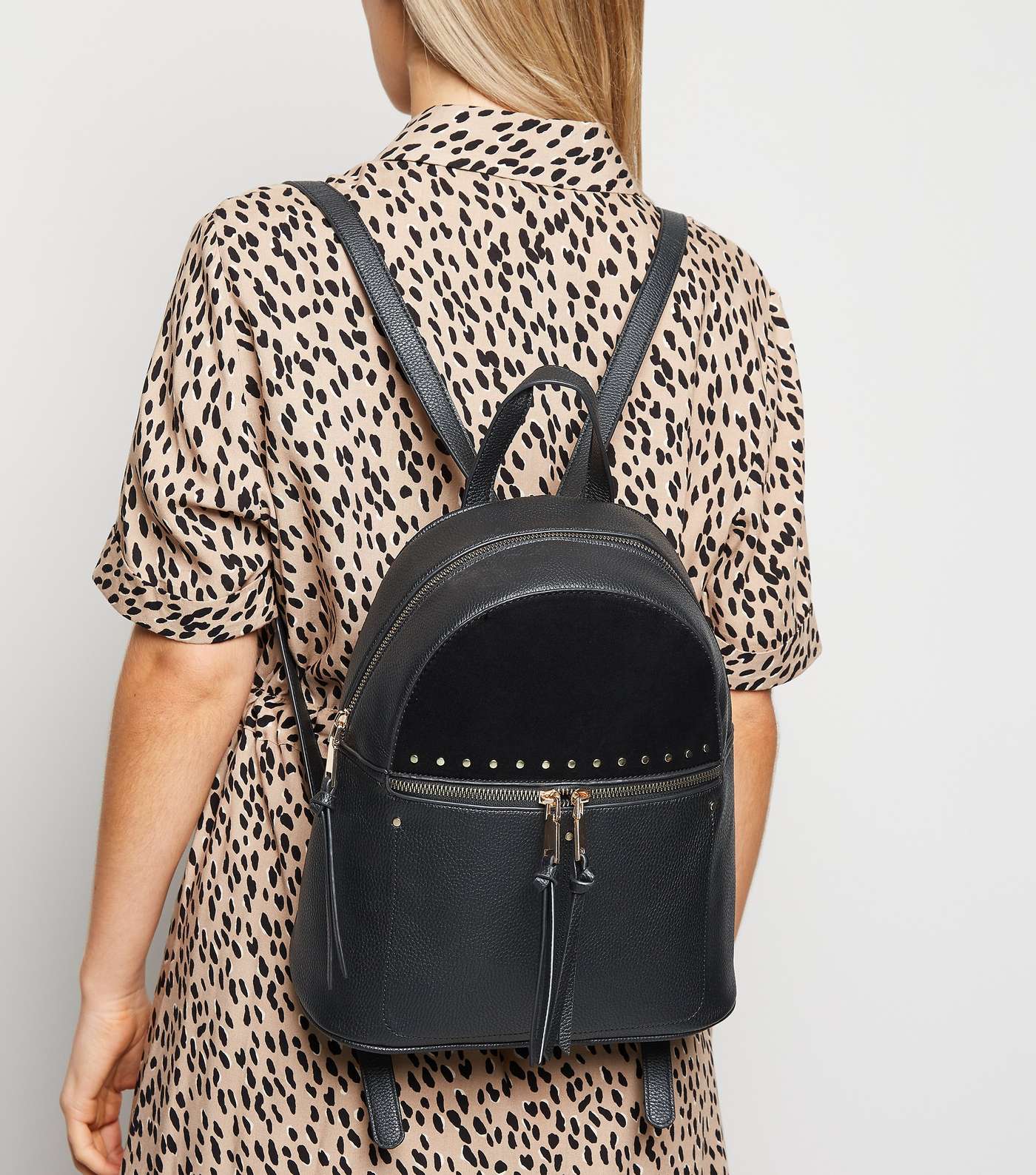 Black Leather-Look Studded Backpack Image 2