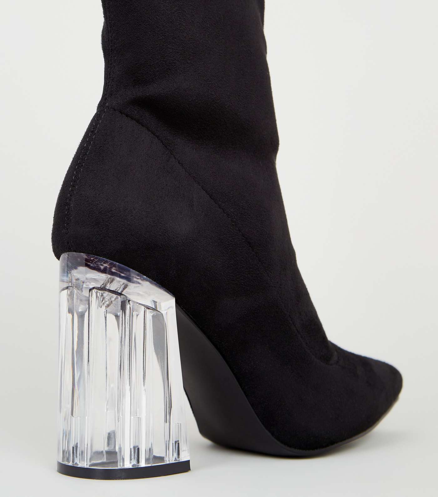 Black Suedette Clear Heel Sock Boots Image 4