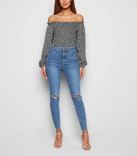 Blue Ripped High Waist Raw Hem Hallie Jeans