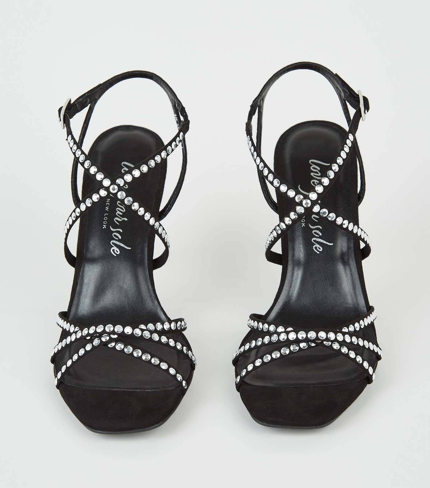 Black Diamanté Strappy Stiletto Heels Image 4