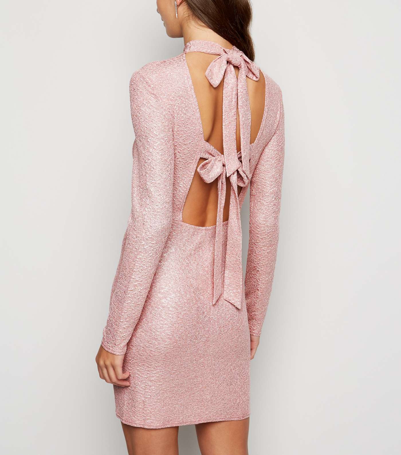 Pink Vanilla Mid Pink Glitter Tie Back Bodycon Dress Image 3