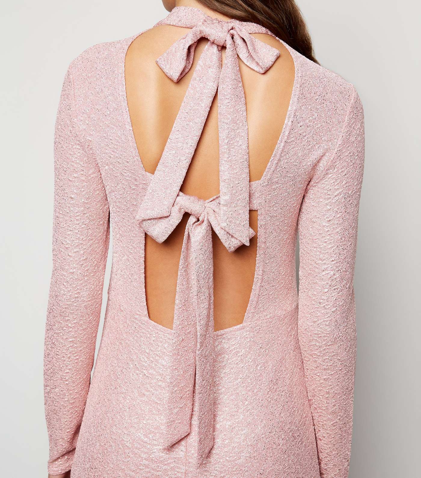 Pink Vanilla Mid Pink Glitter Tie Back Bodycon Dress Image 5