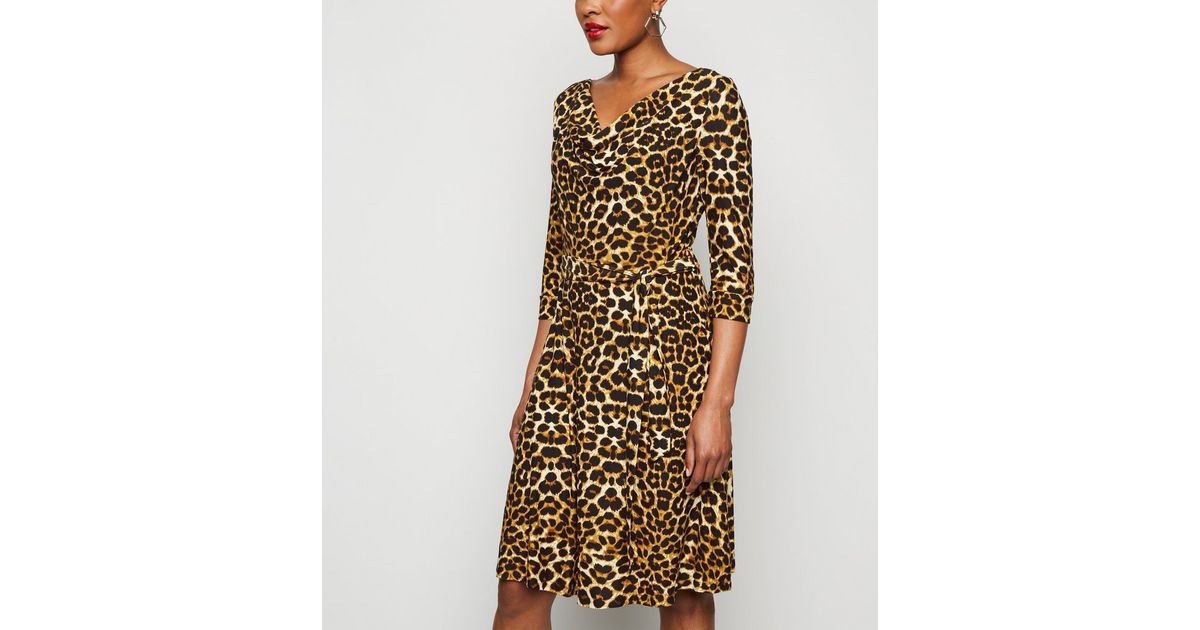 Blue Vanilla Brown Leopard Print Cowl Neck Dress | New Look