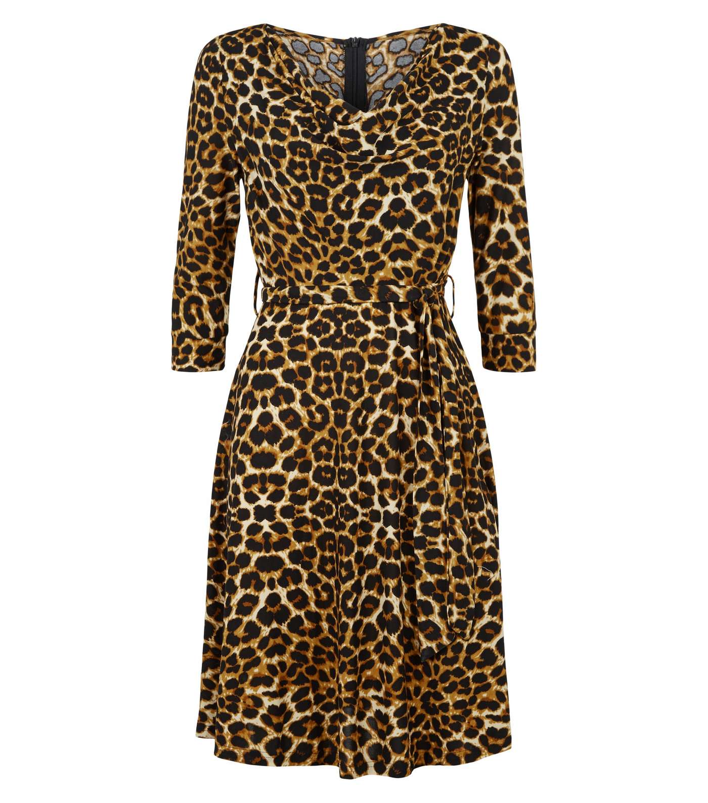 Blue Vanilla Brown Leopard Print Cowl Neck Dress Image 4