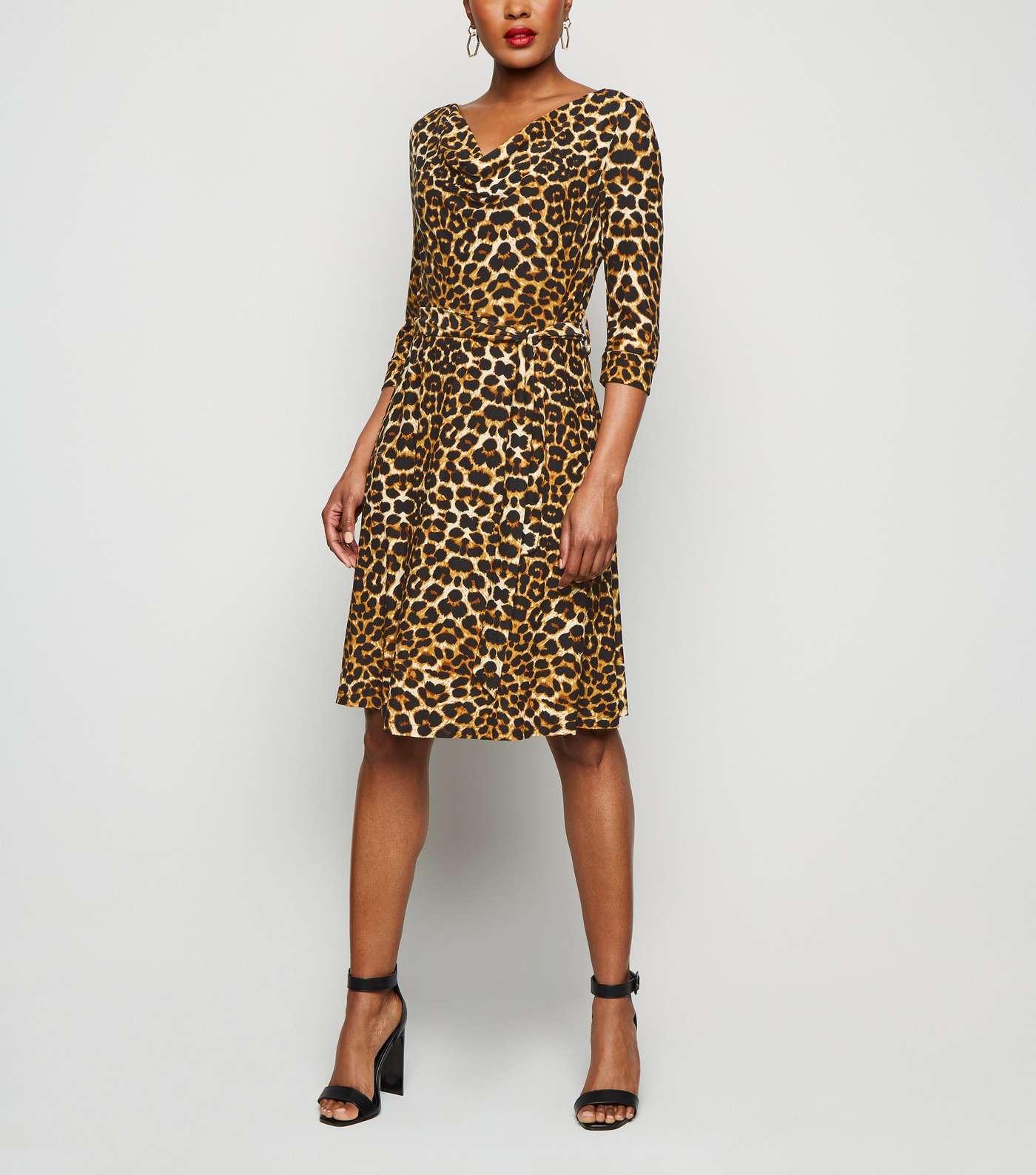 Blue Vanilla Brown Leopard Print Cowl Neck Dress Image 2