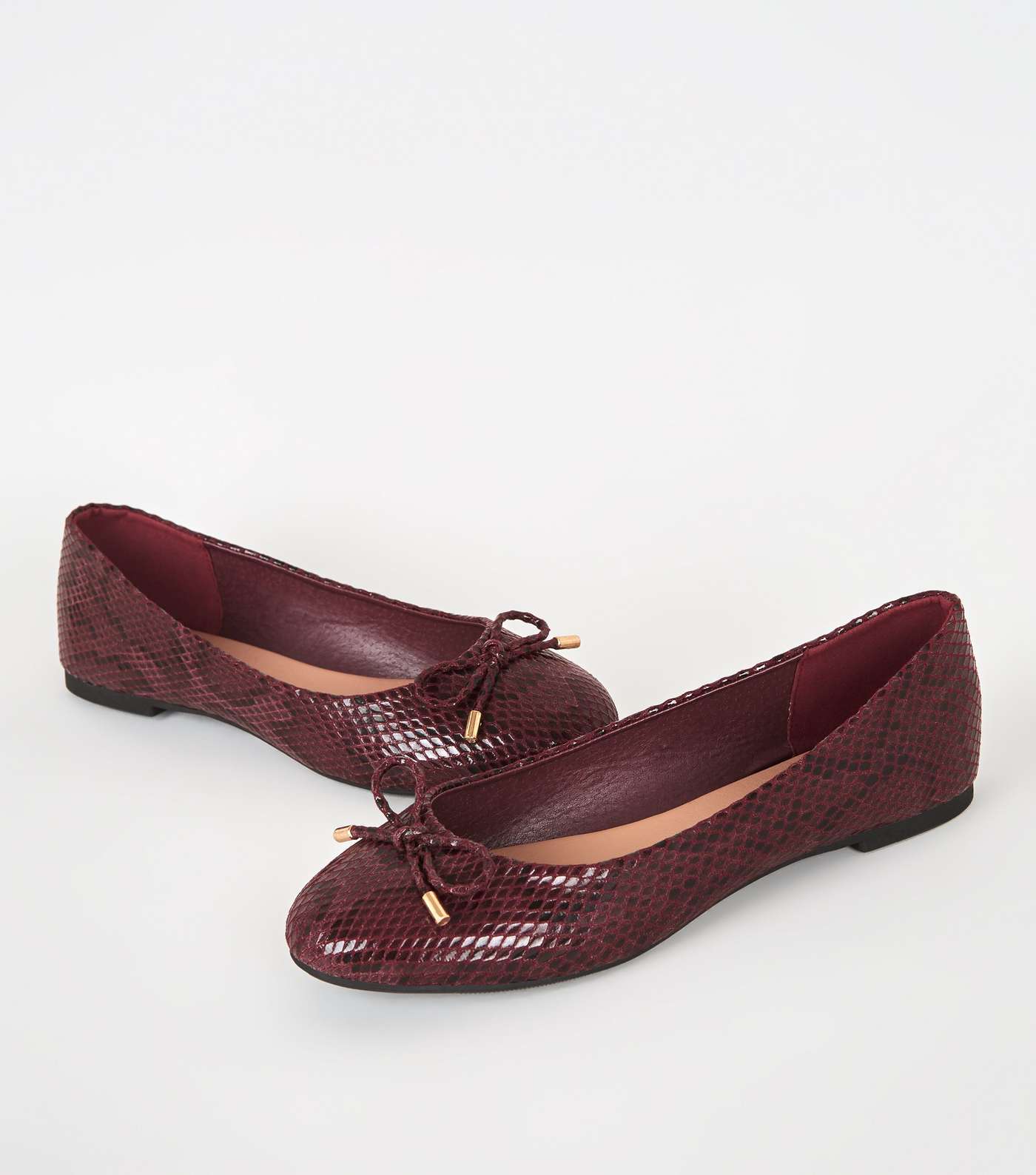 Dark Red Faux Snake Bow Ballet Pumps Image 3