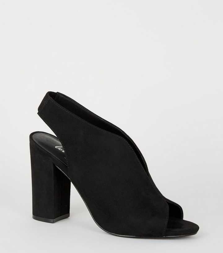 Black Suedette V Front Peep Toe Heels 