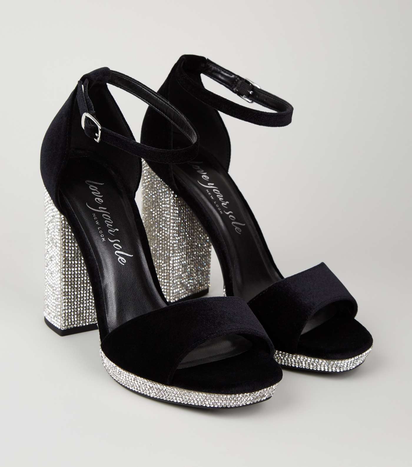 Black Velvet Diamanté Platform Heels Image 3
