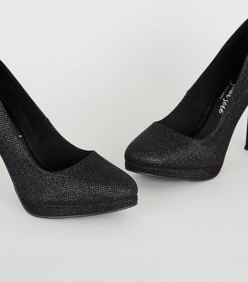 black sparkly court shoes