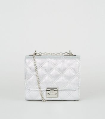 silver shoulder bag with chain