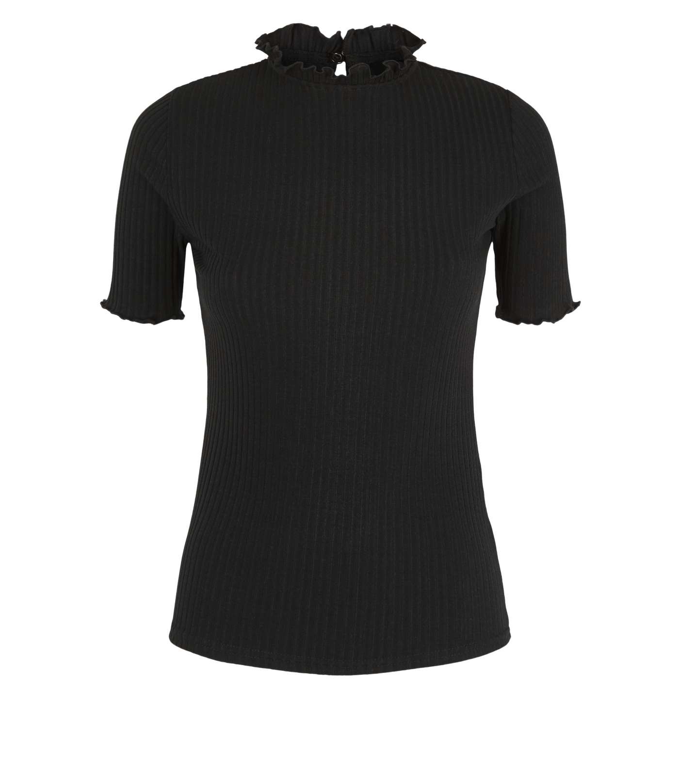 Black Ribbed Frill Trim T-Shirt Image 4