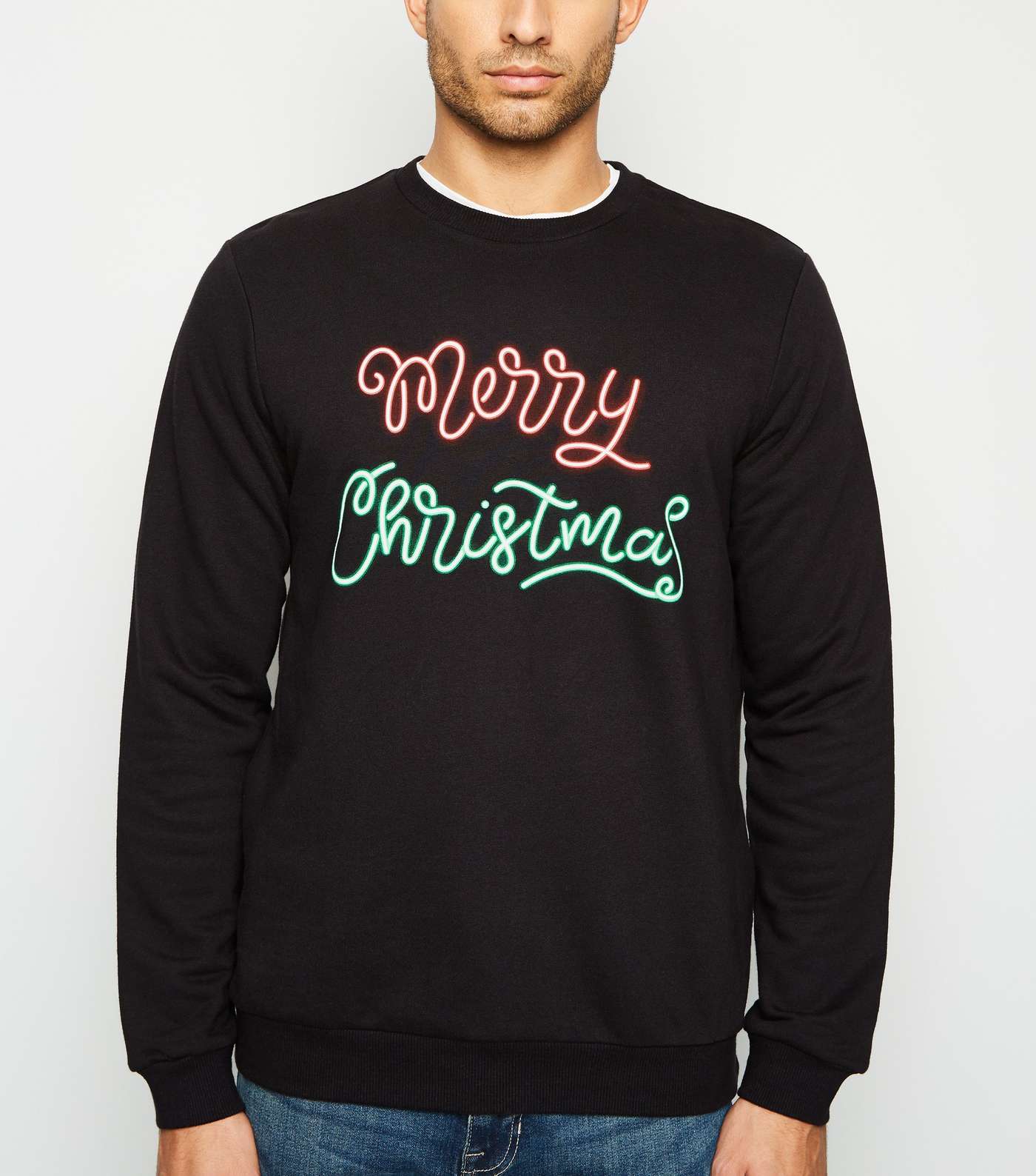 Black Neon Merry Christmas Slogan Sweatshirt