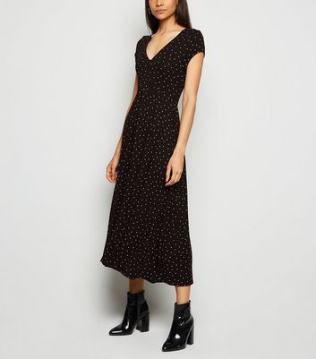 new look spot midi dress