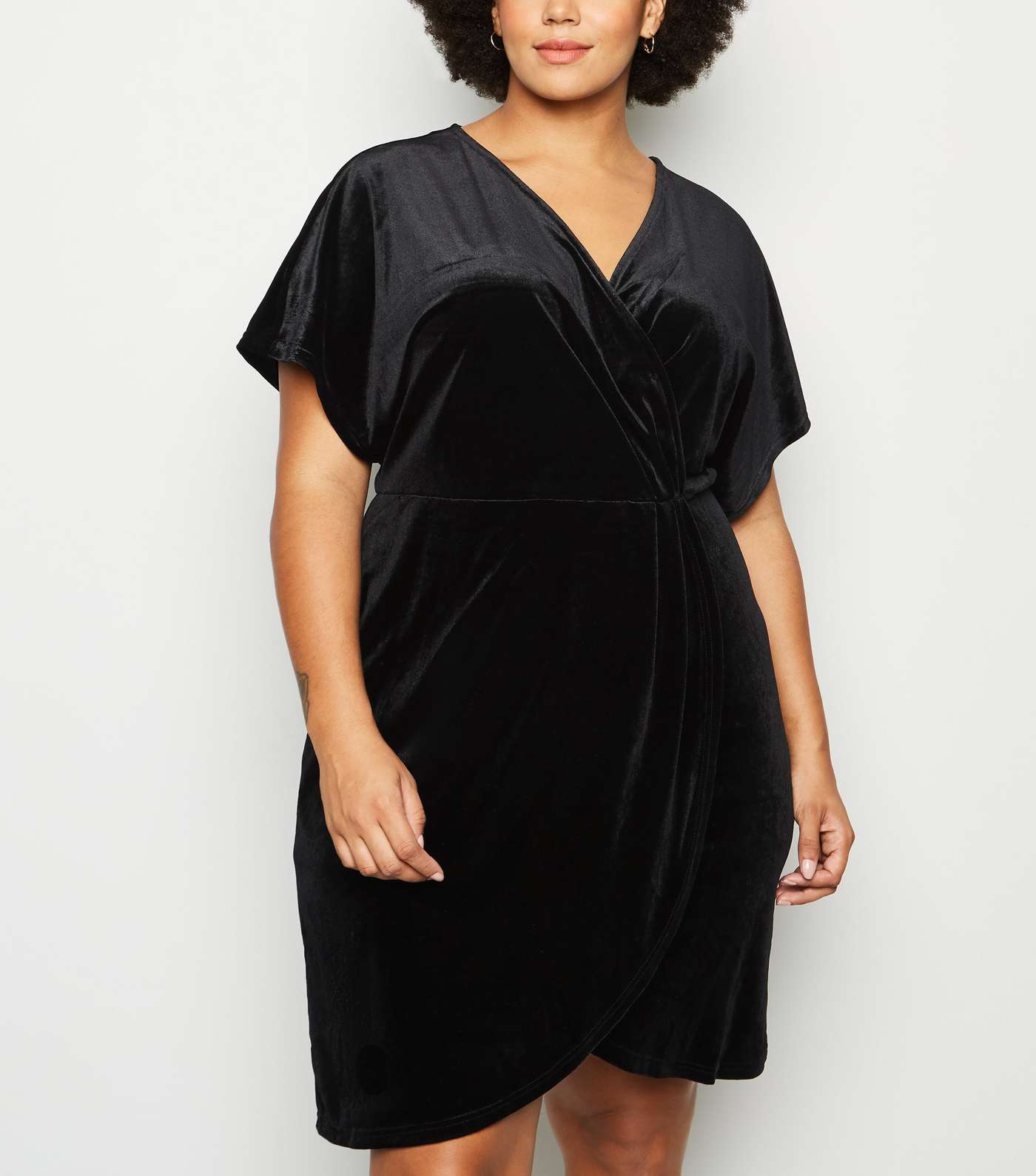 Mela Curves Black Velvet Wrap Dress Image 2