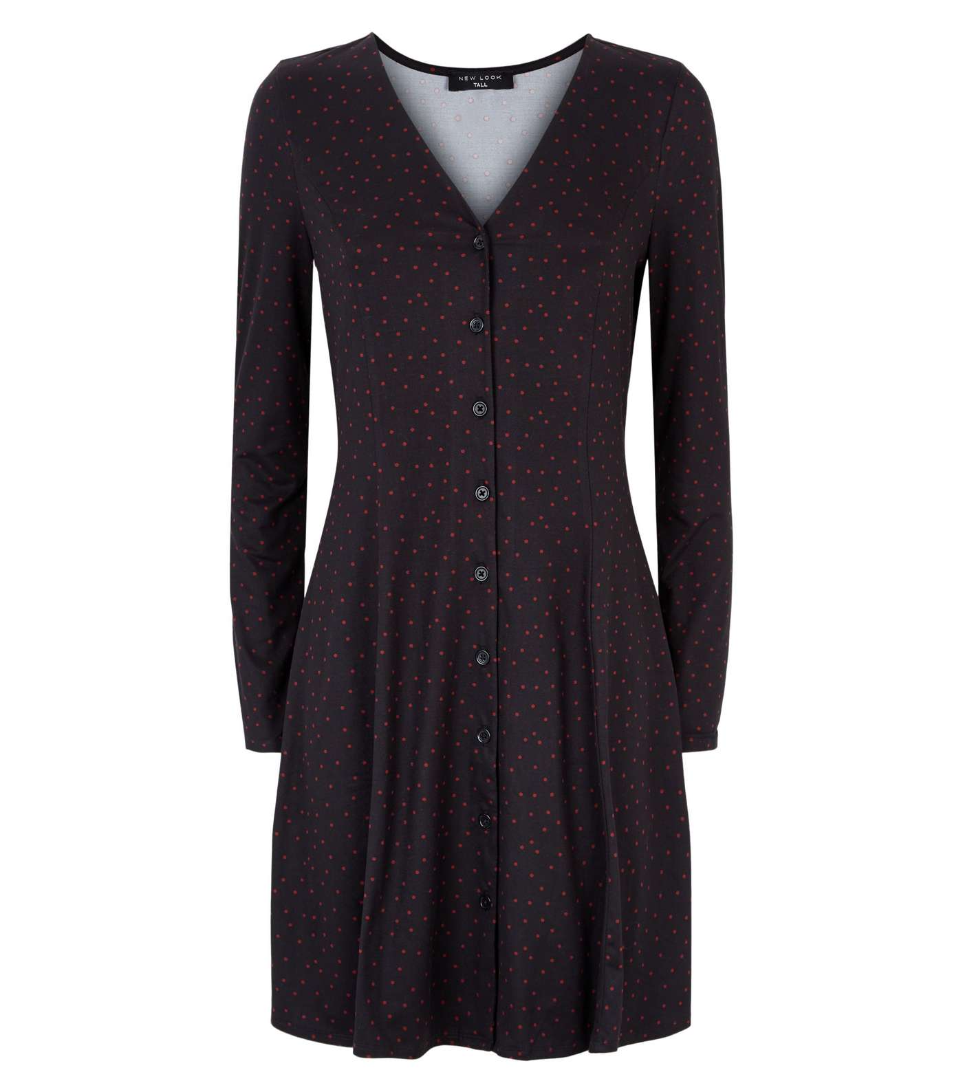 Tall Black Spot Long Sleeve Button Up Dress Image 4