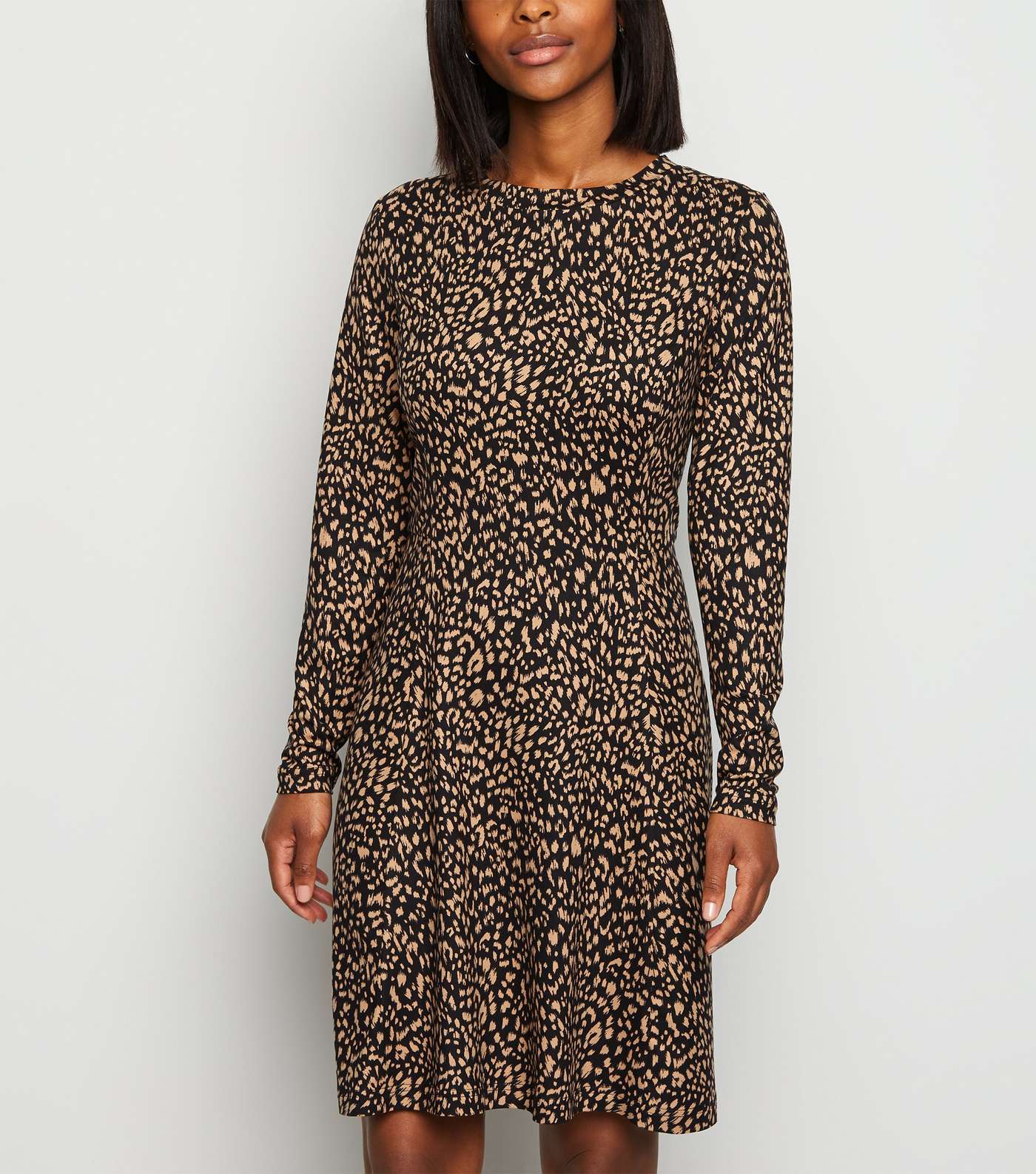 Petite Black Leopard Print Soft Touch Mini Dress