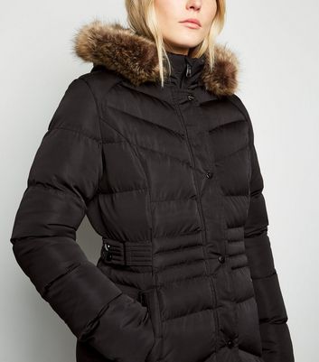 Tall Black Longline Belted Puffer 