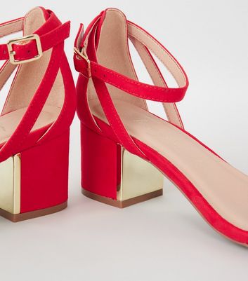 Red small hot sale block heels