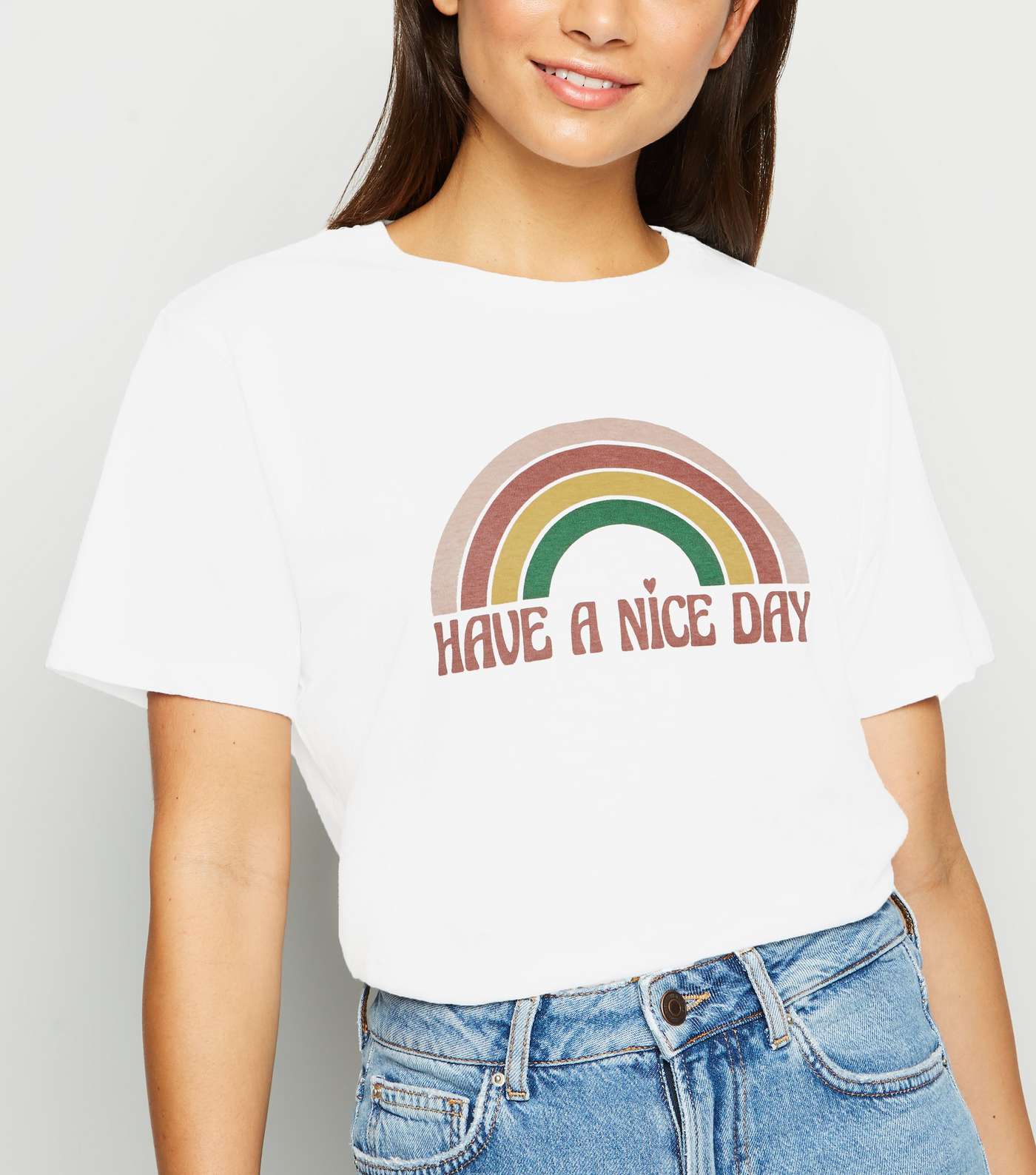 Petite White Have A Nice Day Rainbow Slogan T-Shirt