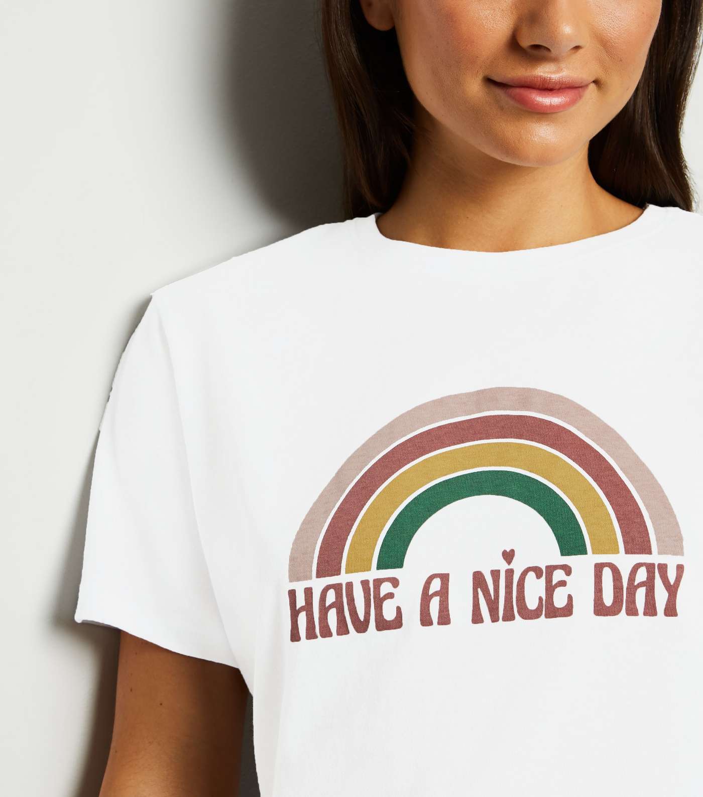 Petite White Have A Nice Day Rainbow Slogan T-Shirt Image 3