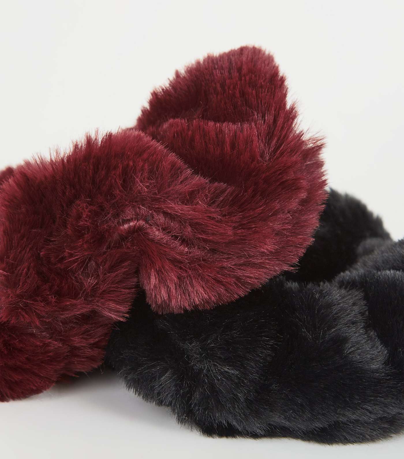 2 Pack Black and Burgundy Faux Fur Scrunchies Image 3