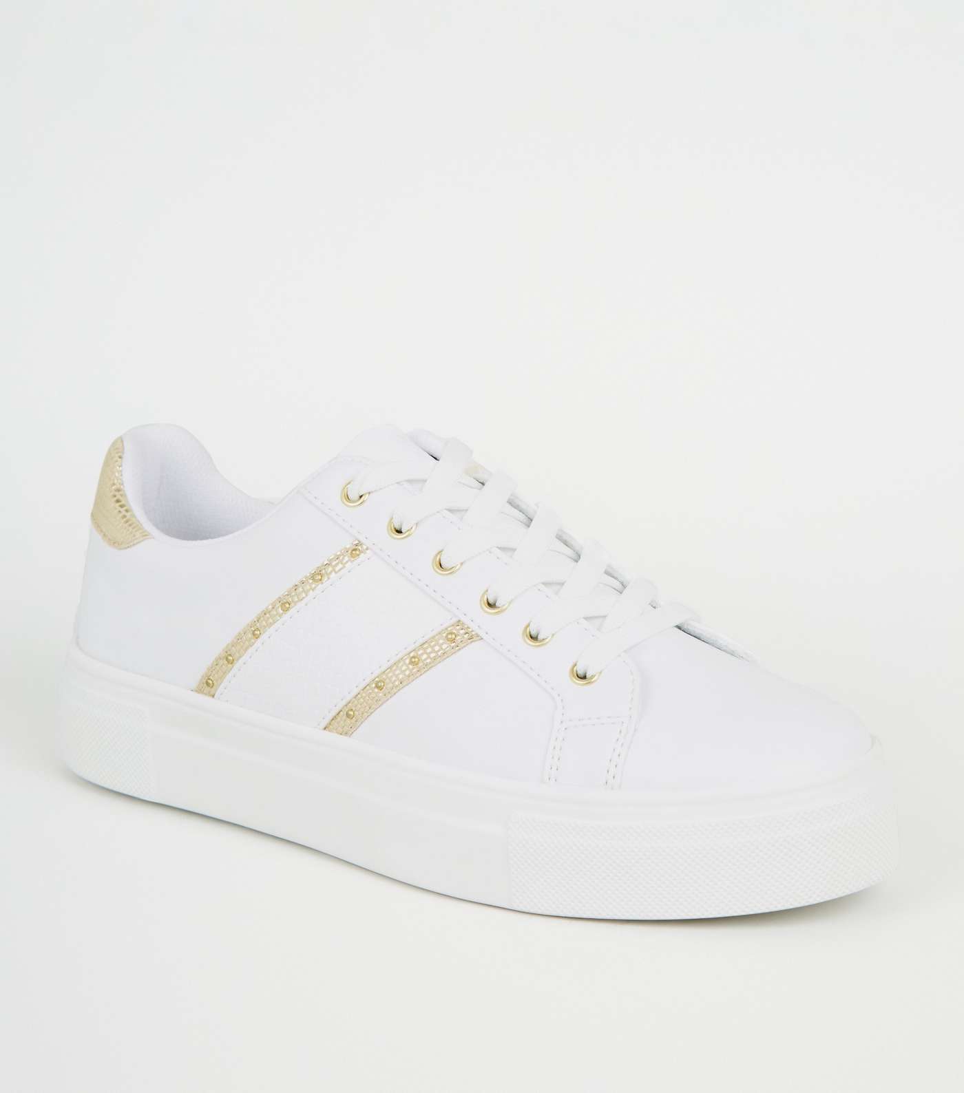 White Leather-Look Faux Croc Stripe Trainers