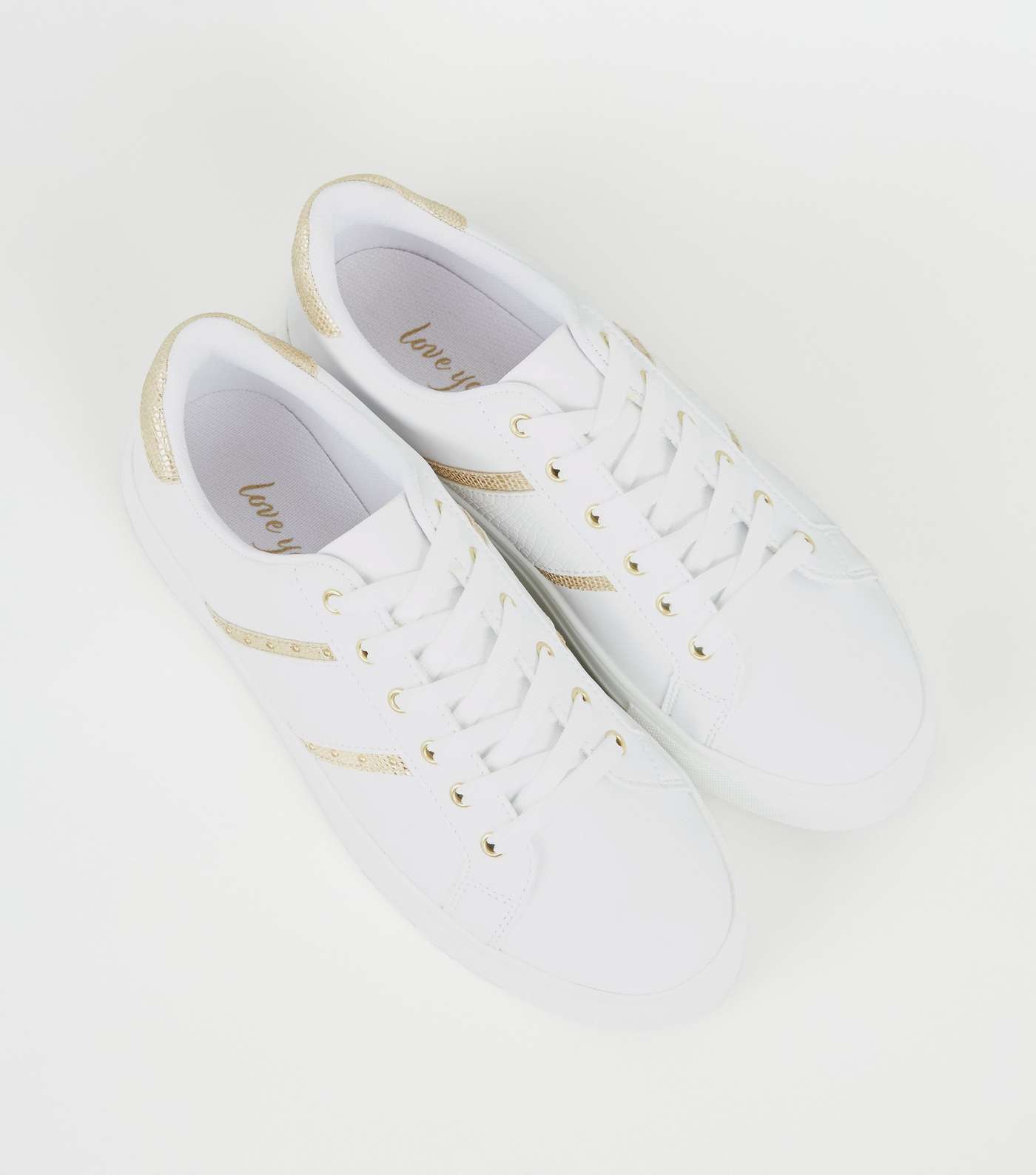 White Leather-Look Faux Croc Stripe Trainers Image 3