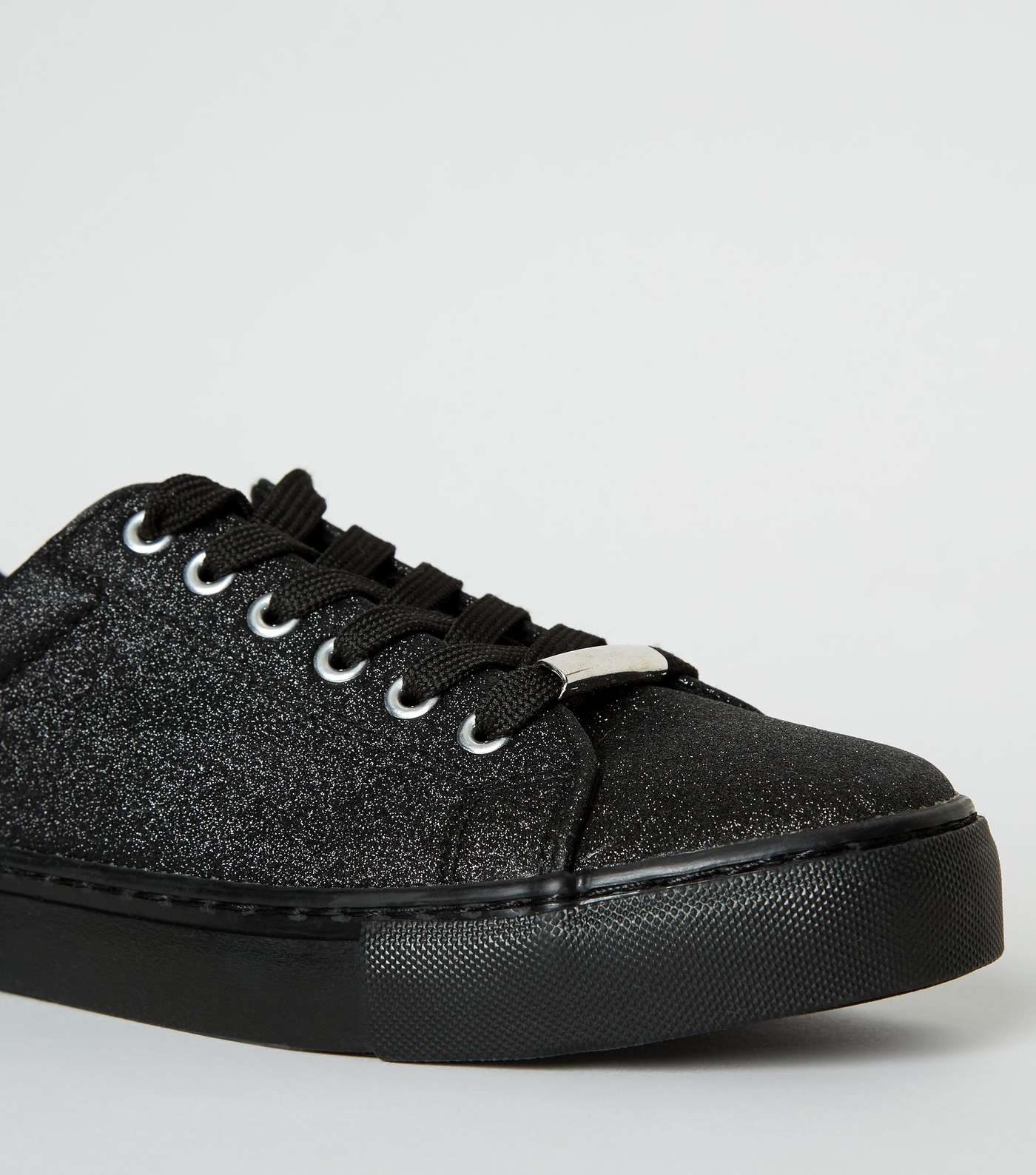 Black Glitter Lace Up Trainers Image 4
