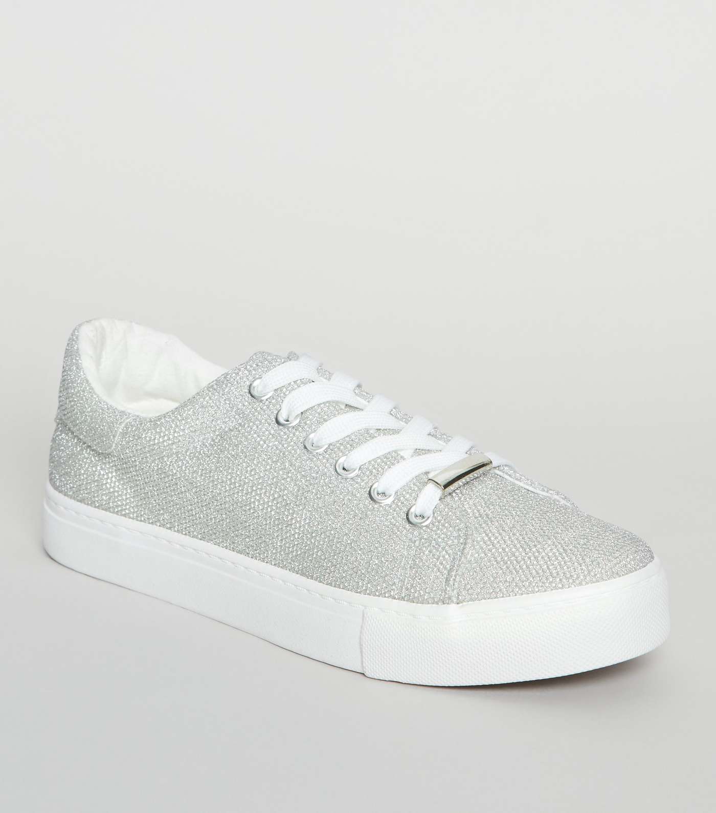Silver Glitter Lace Up Trainers