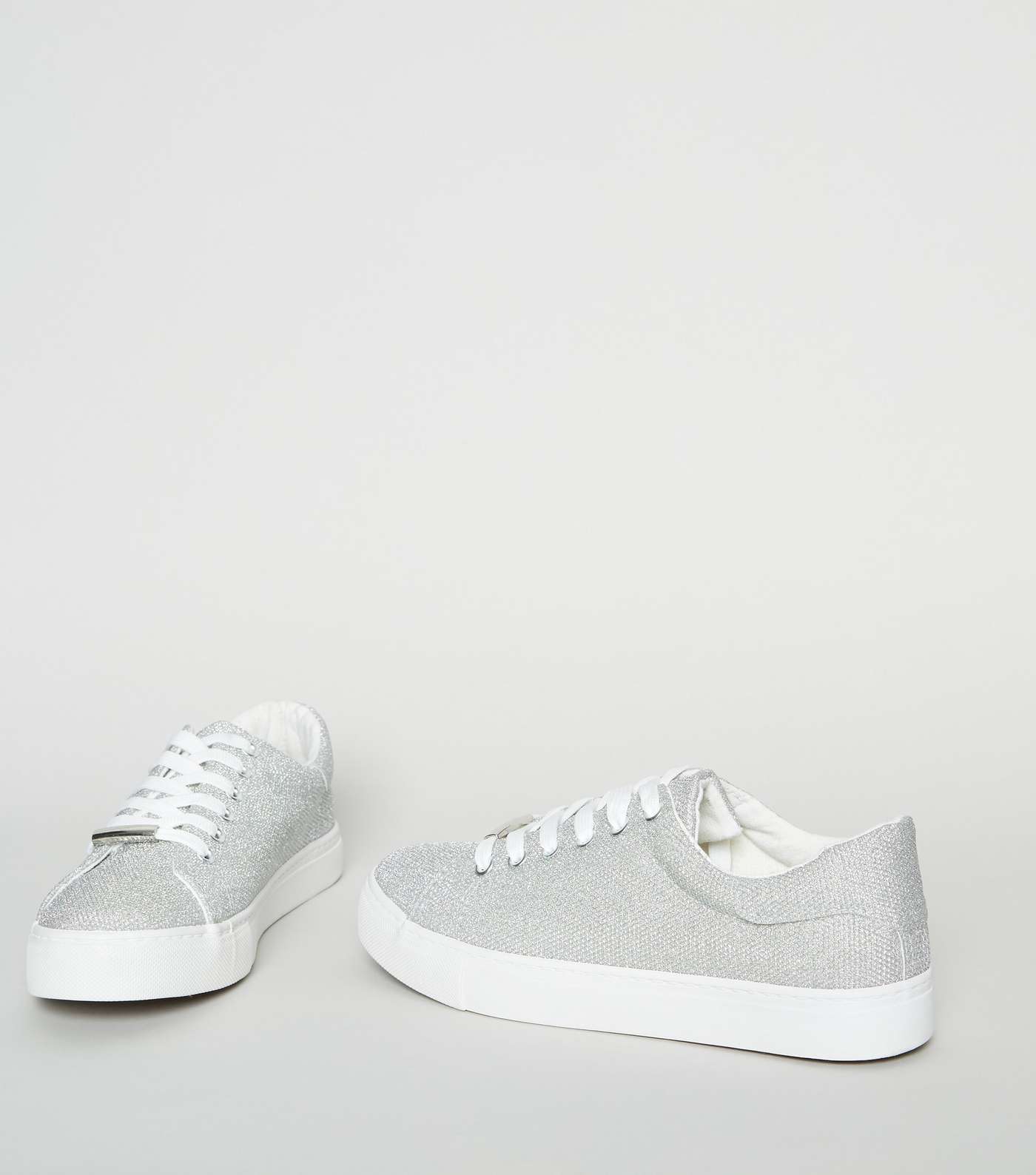 Silver Glitter Lace Up Trainers Image 3