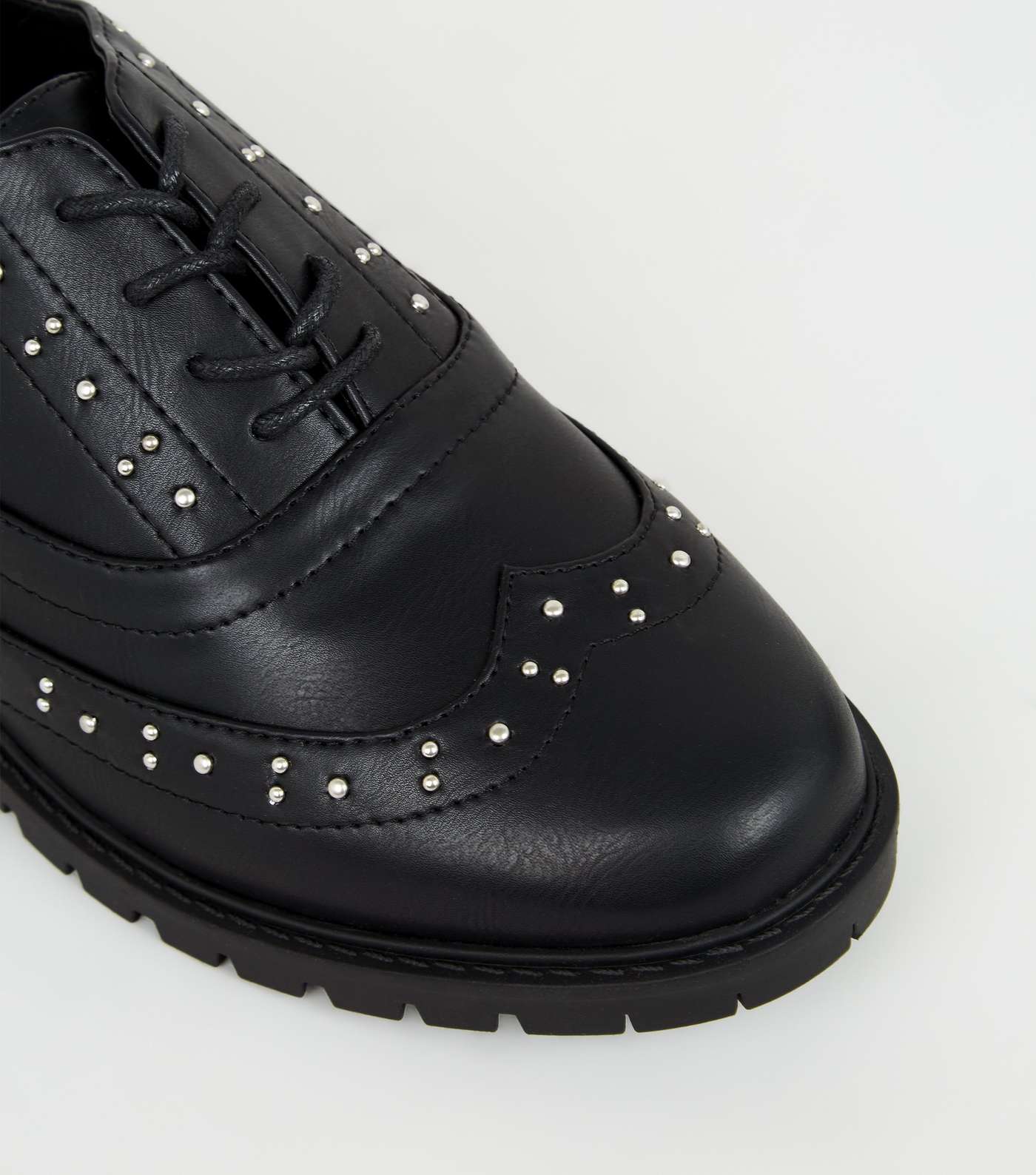 Wide Fit Black Leather-Look Studded Lace Up Shoes Image 4