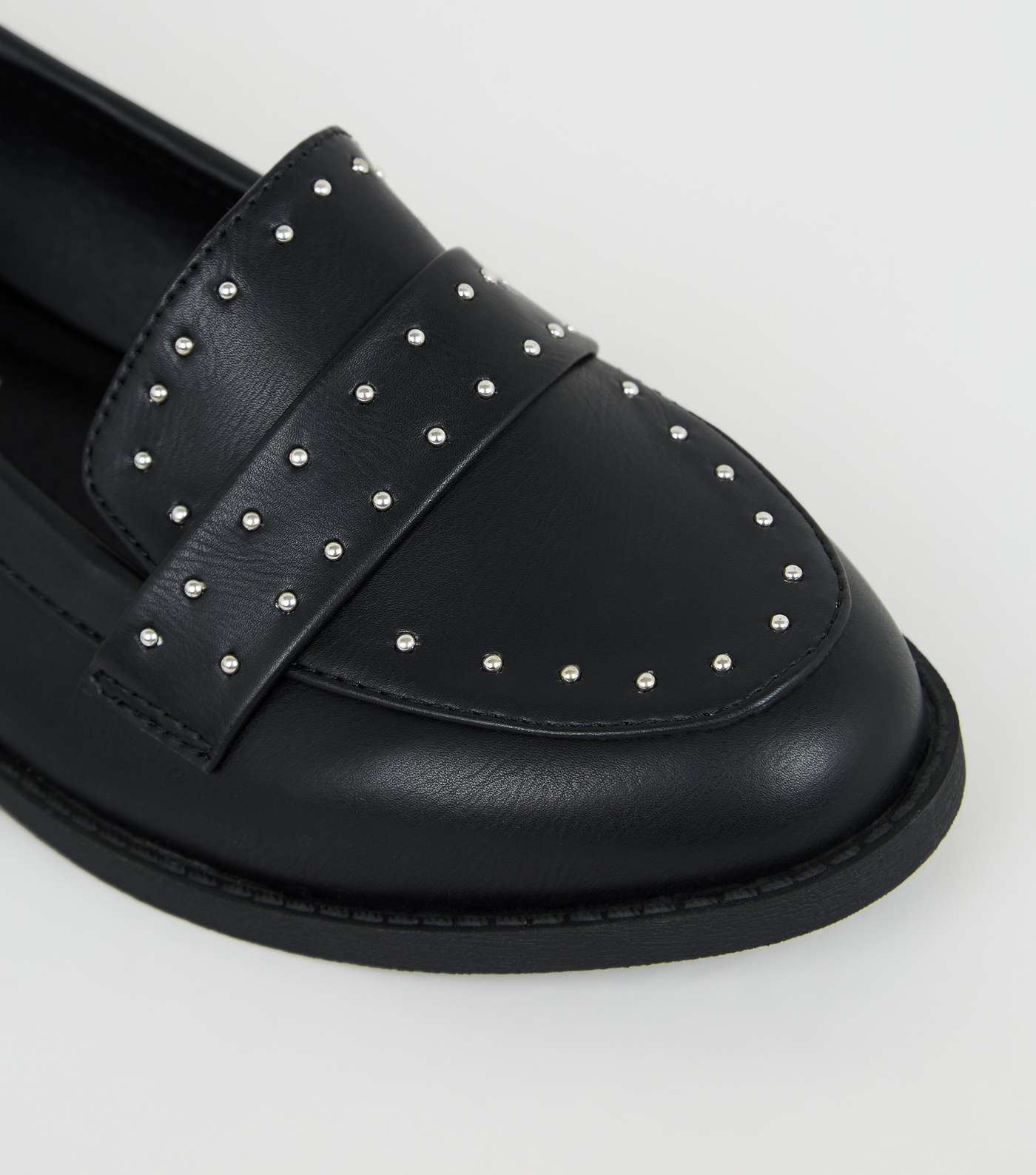 Wide Fit Black Leather-Look Studded Loafers Image 4