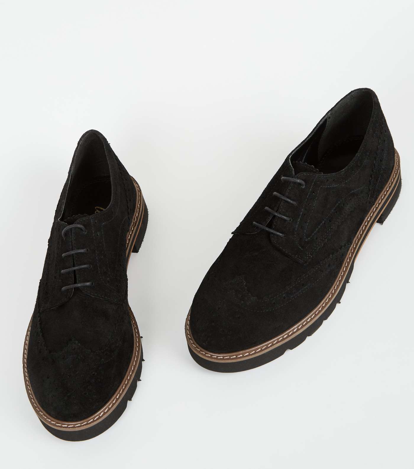 Black Suede Lace Up Chunky Brogues Image 3