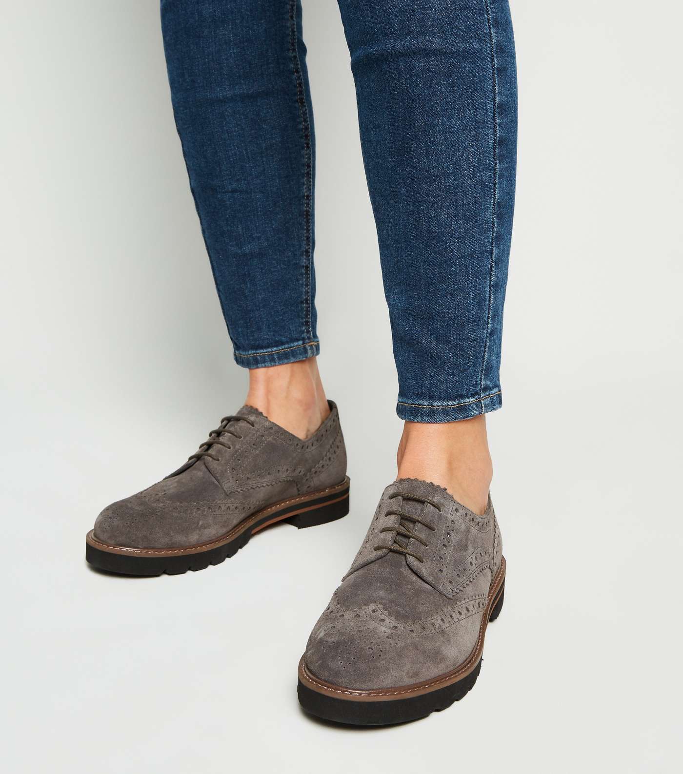 Grey Suede Lace Up Chunky Brogues Image 2