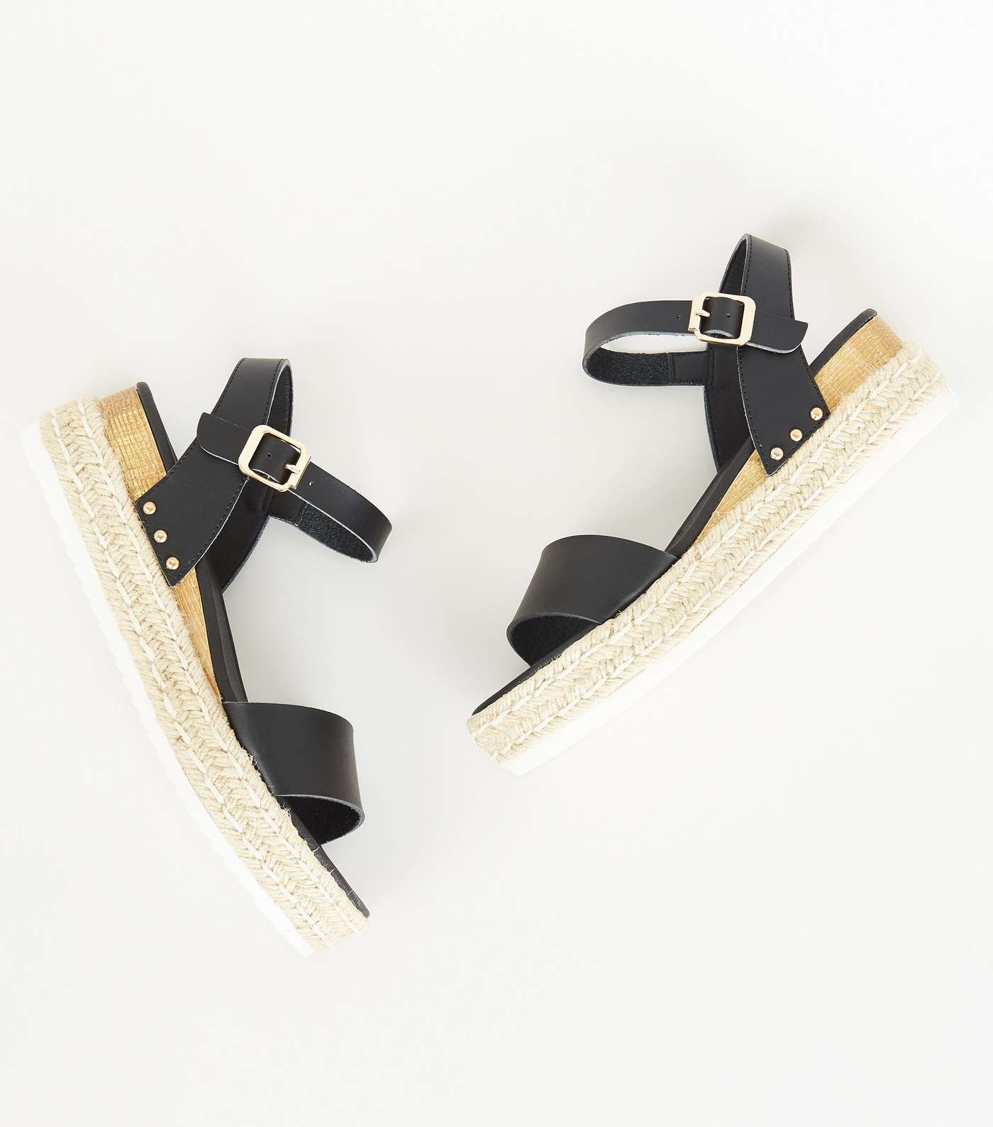 Black Leather-Look Espadrille Flatform Sandals Image 4