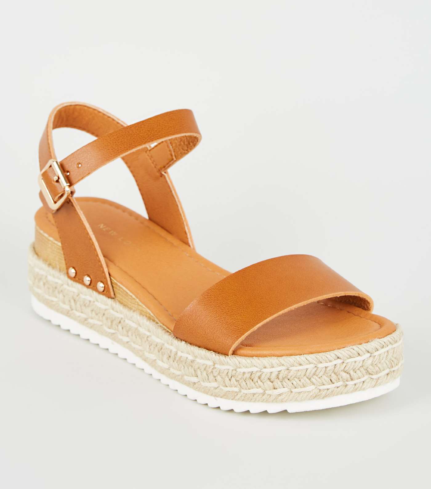 Tan Leather-Look Espadrille Flatform Sandals