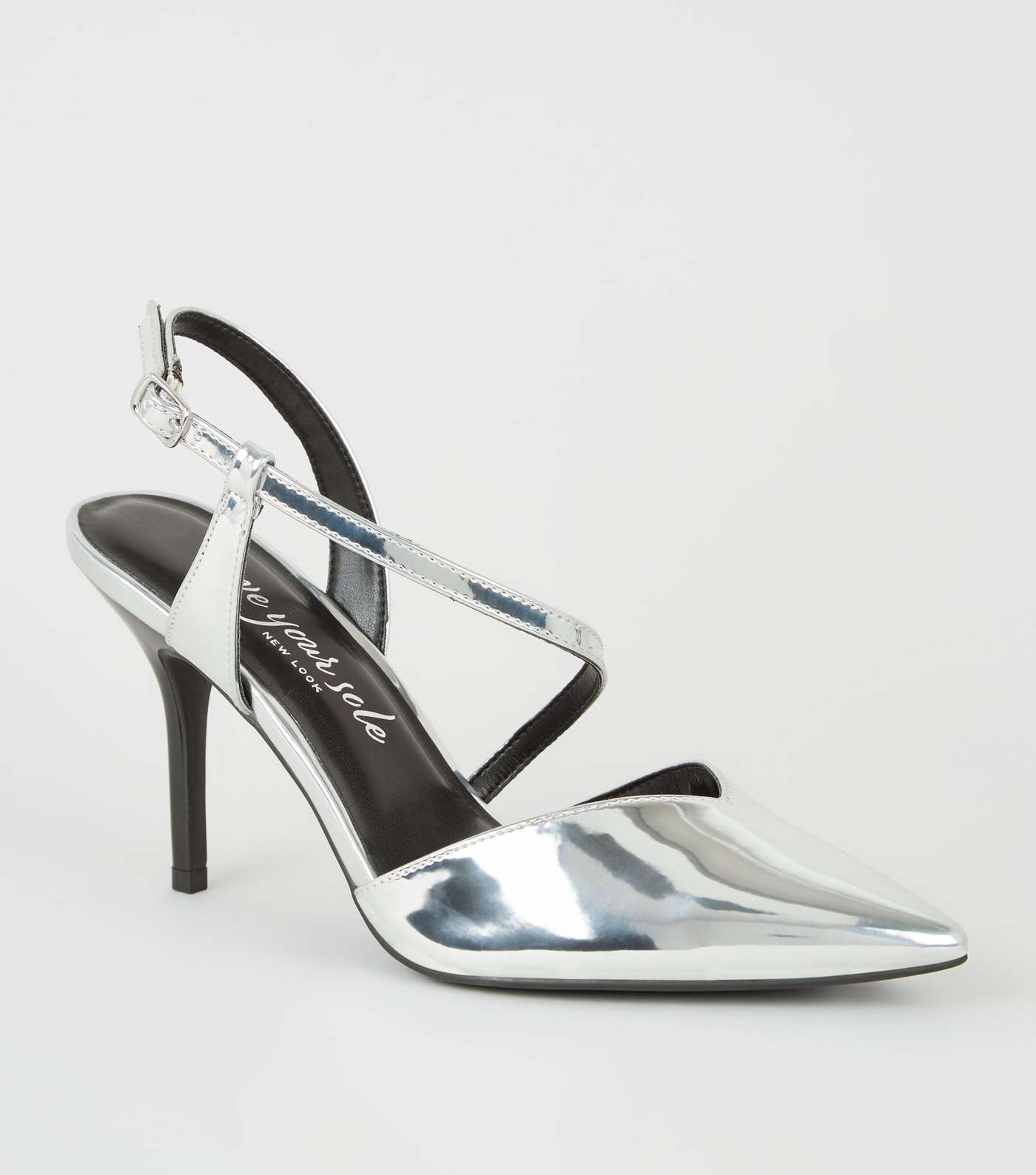 Silver Metallic Strappy Stiletto Court Shoes