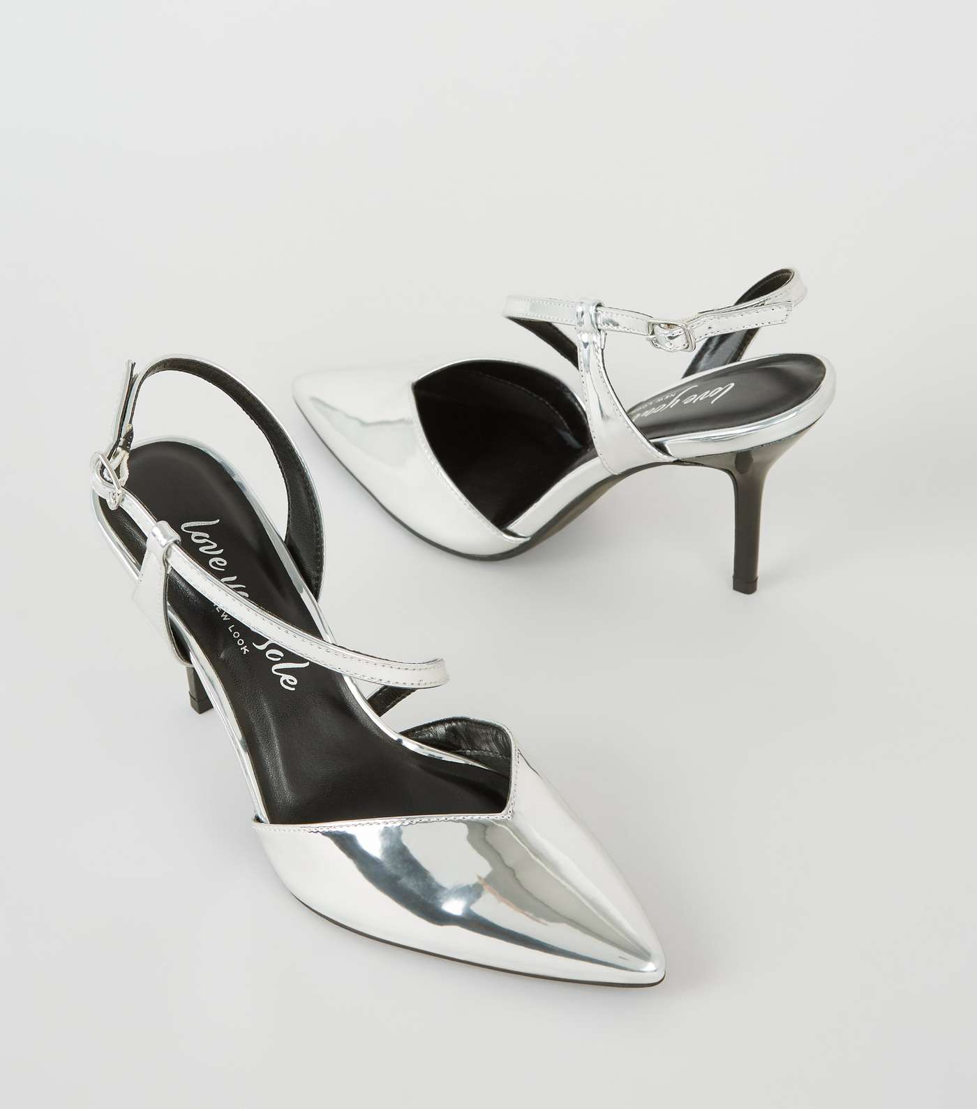 Silver Metallic Strappy Stiletto Court Shoes Image 3